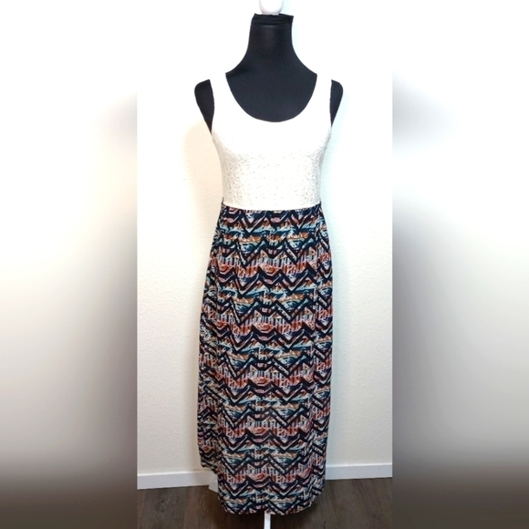 INDULGE Abstract Print and Lace Top Dress - Picture 1 of 5